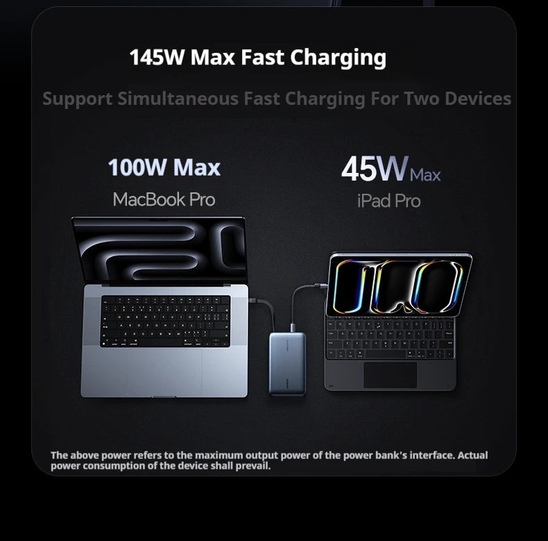UGREEN 20000mAh Power Bank With Built in Cables 145W Fast Charge Mobile Power Bank iPhone17 Laptop Notebook Customized Charger