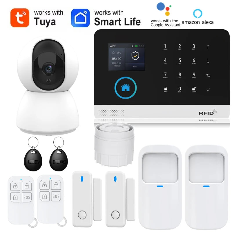 Smart Home Solar powered siren Tuya WIFI GSM Alarm System Wireless Smart Life APP 433MHz Safe Security Gap PIR Motion with Alexa