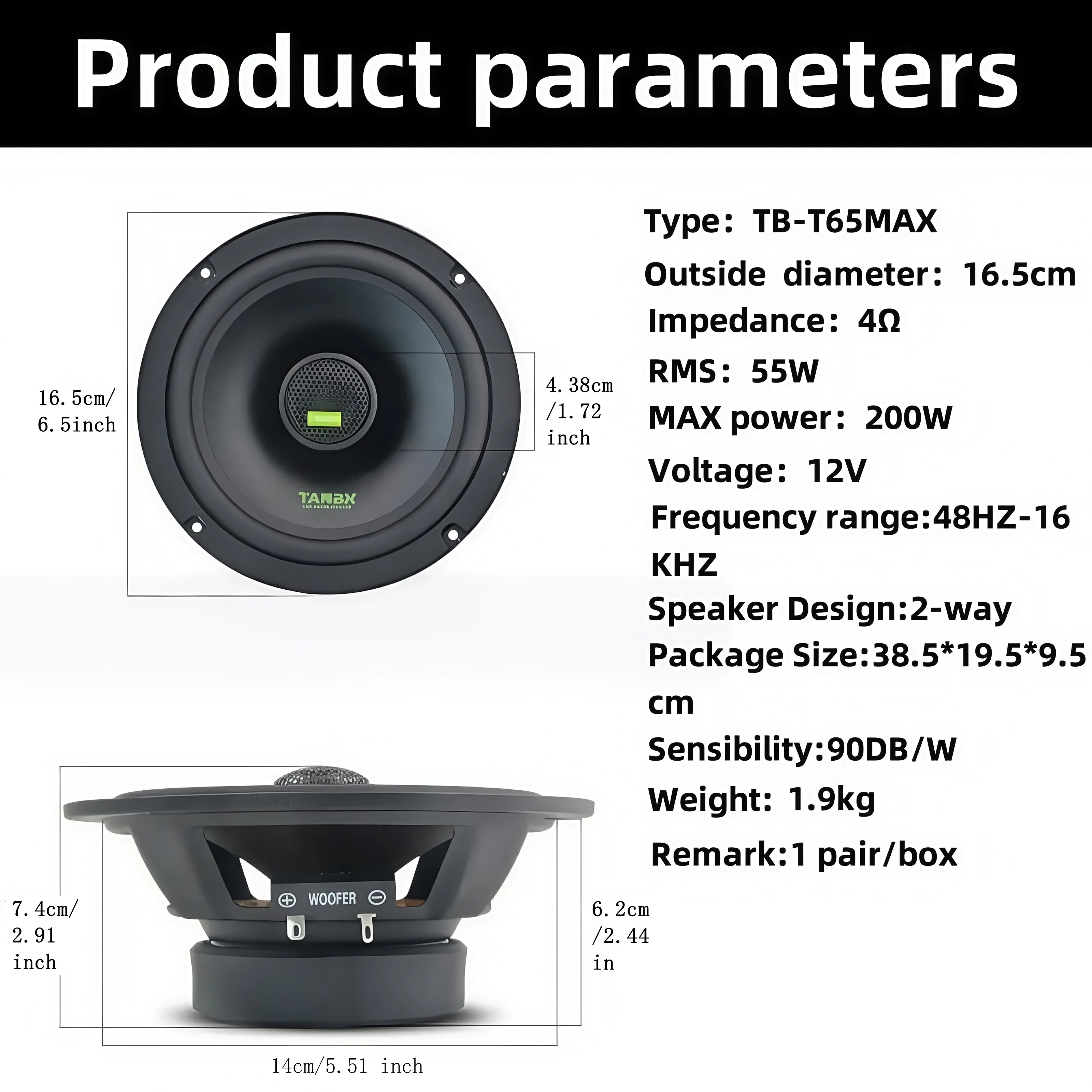 200W Car Audio Accessories Coaxial Speaker Audio 6.5 Inch Midrange Bass Speaker 4 Ohms Full Frequency Car Stereo Audio Subwoofer