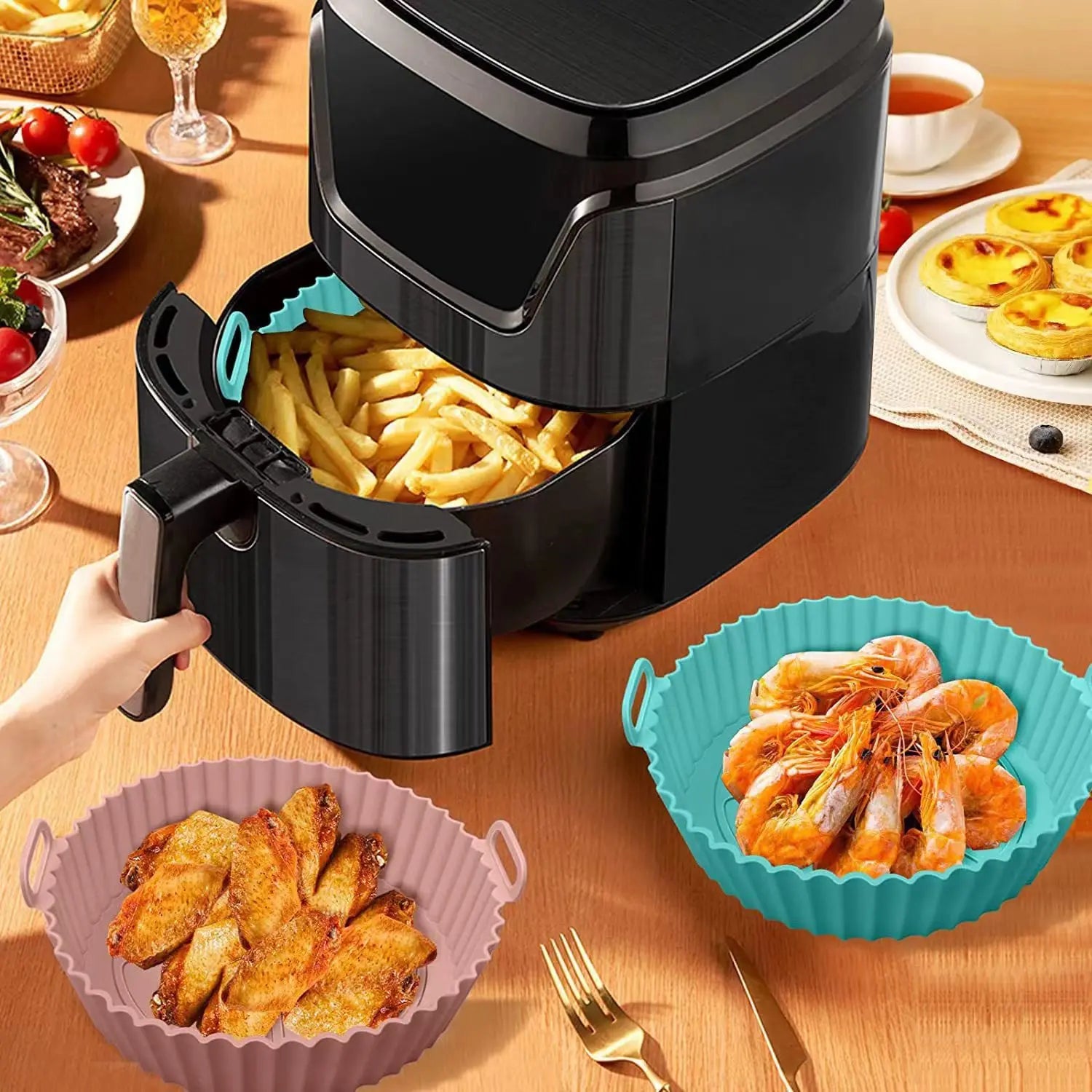 Air Fryer Silicone Liners Air Fryer Silicone Pot Reusable Silicone Air Fryer Liners Food Safe Non Stick Air Fryer Basket Accesso