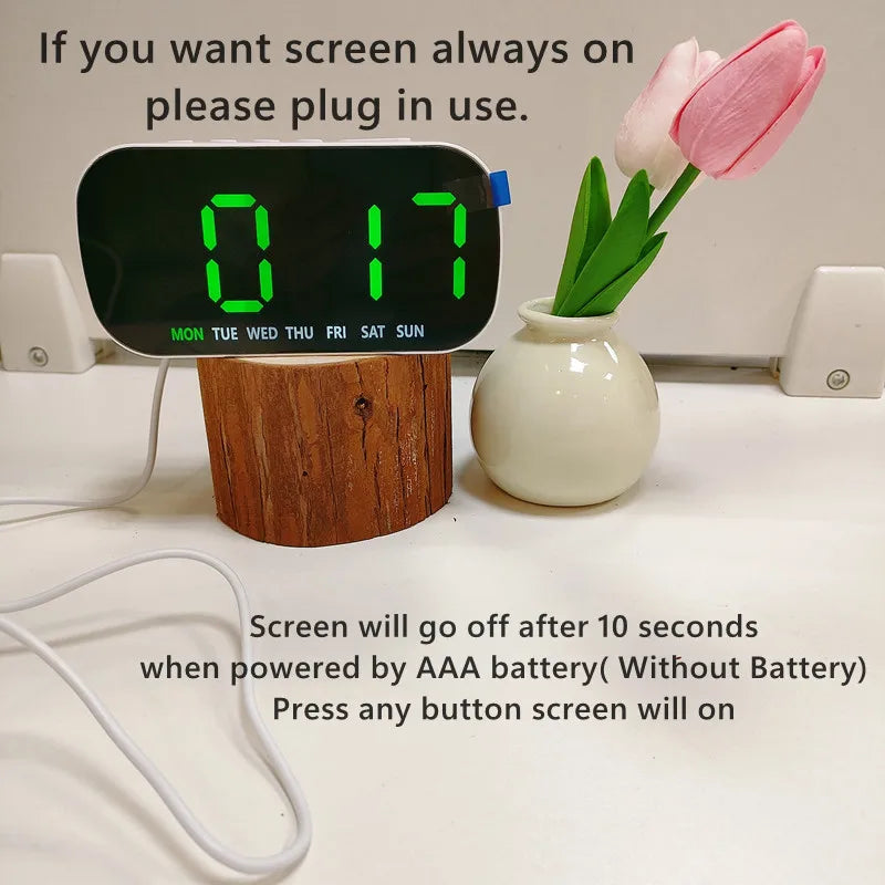 Digital Alarm Clock USB Powered Temperature Date Week Dual Alarm Night Mode Snooze Clock 5 Levels of Brightness 12/24H LED Clock