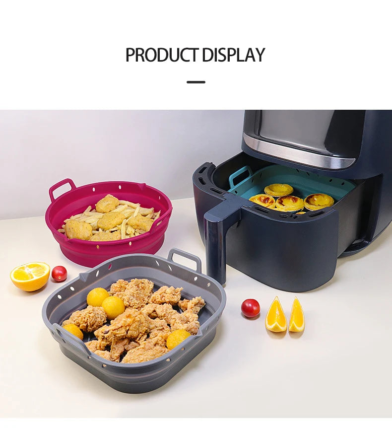 Square Silicone Air Fryer Liners Reusable Silicone Basket Easy to Clean Air Fryers Pot for 5.8 to 8 Qt Air Fryer Baking Tray