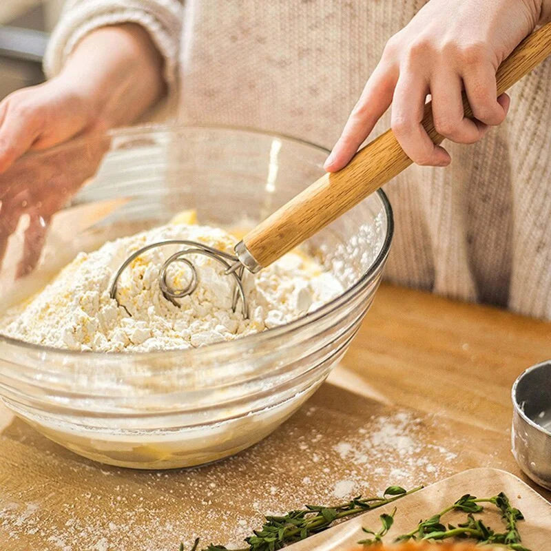 Manual Dough Mixer Danish Dough Whisk Stainless Steel Egg Beater Cake Pastry Flours Blenders Kitchen Baking Blender Tools