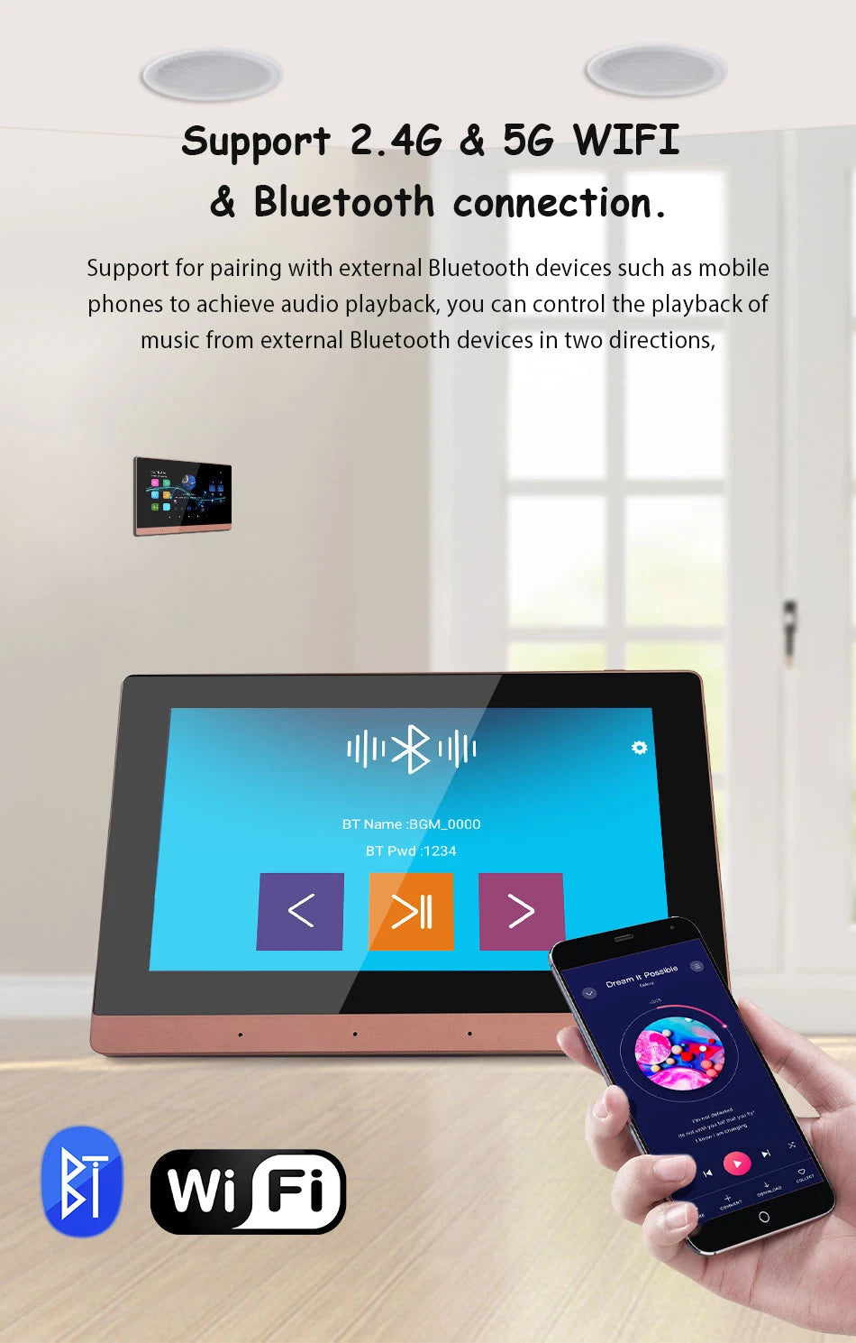 Smart Audio System Home Theater Sound Amplifier Wall Screen WiFi Bluetooth Amp Full House Speaker Setup 6INCH Ceiling Speakers