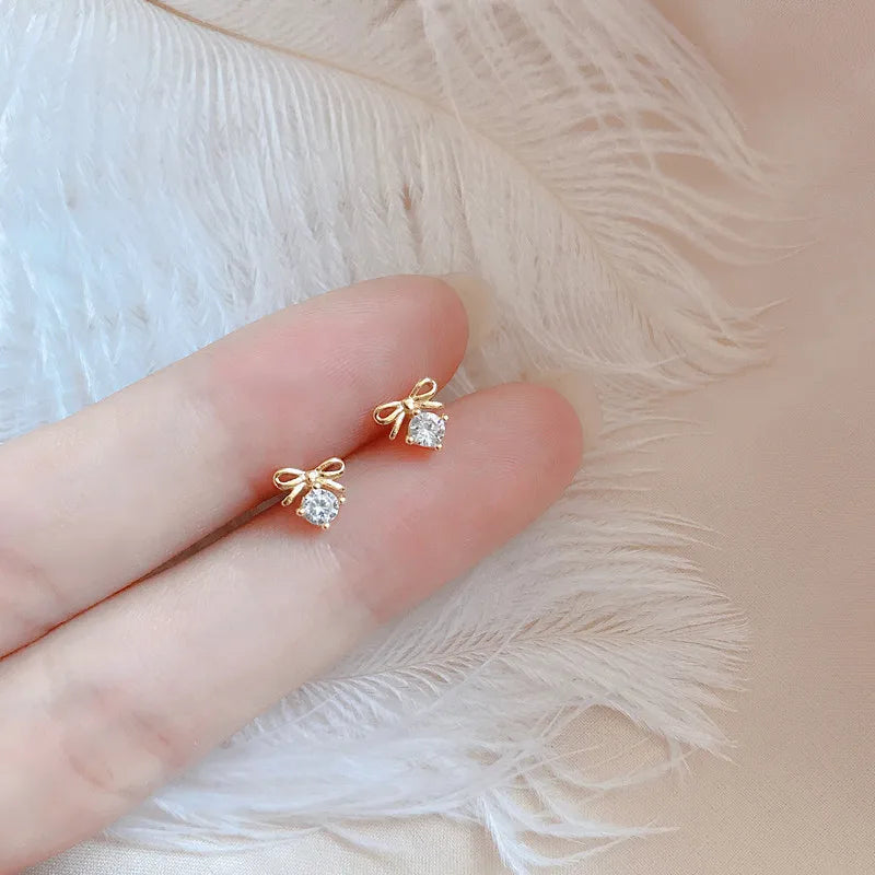 Tibetan Silver Mini Crystal Butterfly Sweet Stud Earrings for Women Flower Helix Cartilage Tragus Lobe Teen Ear Piercing Jewelry