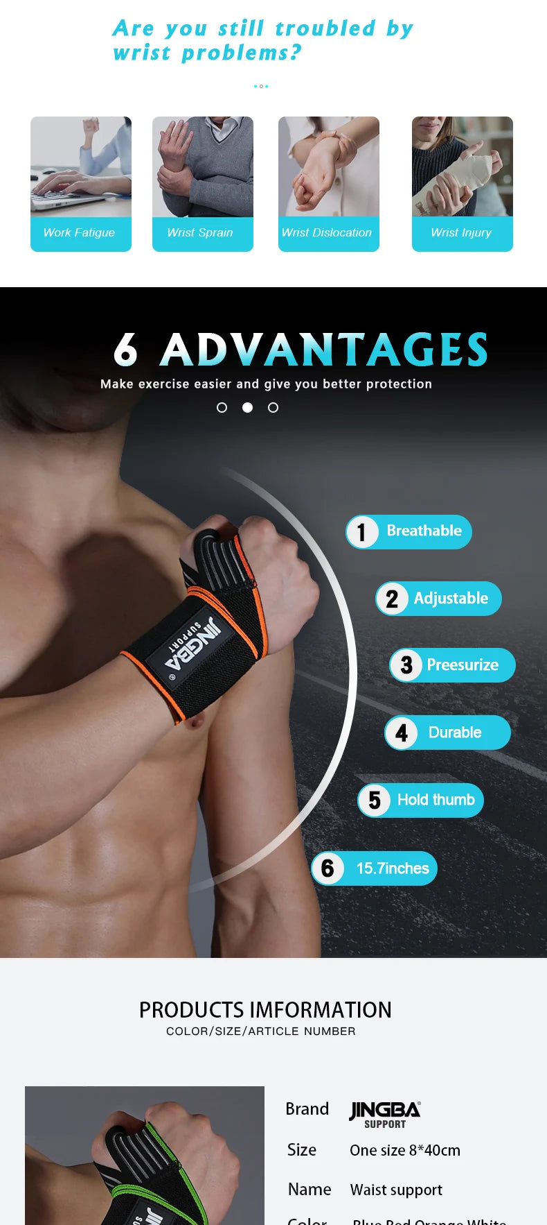 Fitness Wrist Wraps Weight Lifting Gym Wrist Straps Cross Training Padded Thumb Brace Strap Power Hand Support Bar Wristband