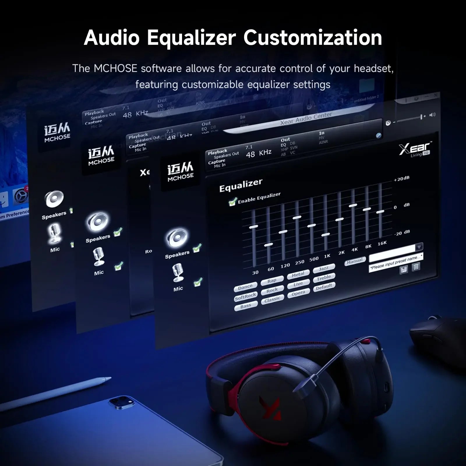 MCHOSE V9 Pro Gaming Wireless Headset7.1 Surround Sound Headphones Noise Canceling Mic Low Latency Lightweight for PS5 PC SWITCH
