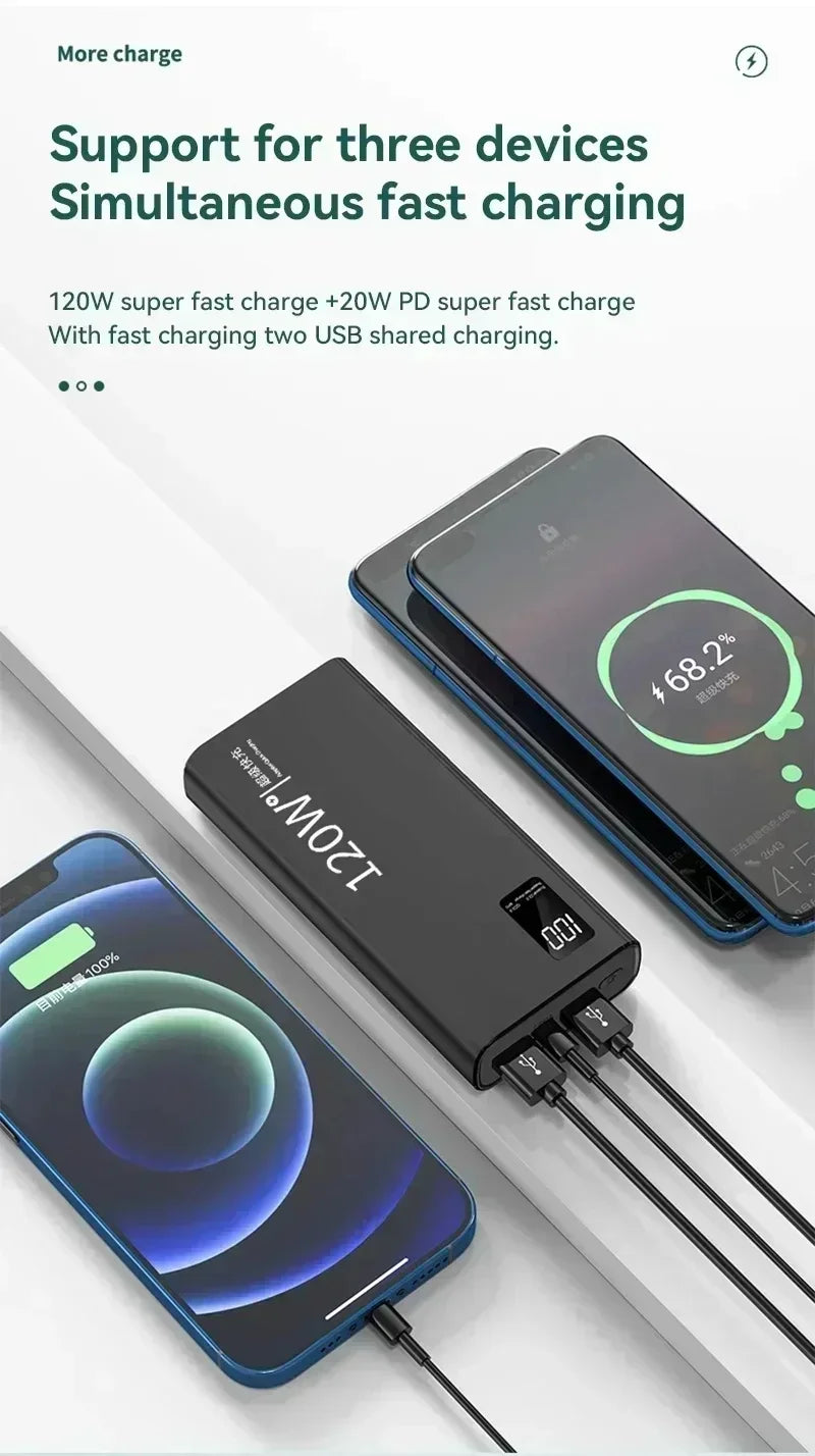 500000mAh 120W Power Bank Большая емкость Супер быстрая зарядка батареи Зарядка