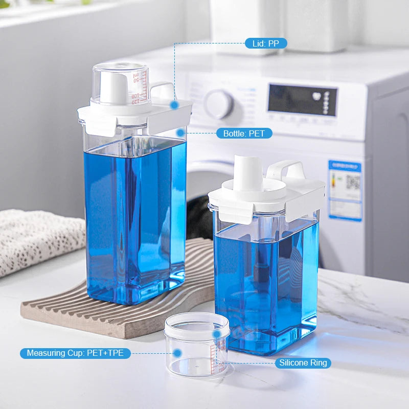 Laundry Detergent Dispenser, Clear Laundry Soap Dispenser, Airtight Food Storage Container with Measuring Cup, Home Supplies