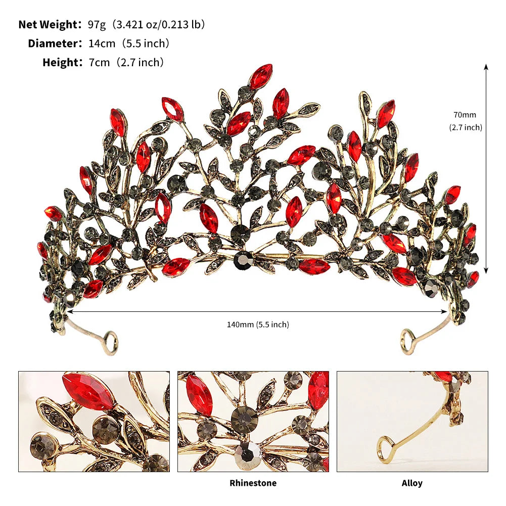 Red Luxury Bridal Wedding Crown Handmade Rhinestone Elegant Tiara Halloween Red Collection Hairbands Headpieces Accessories