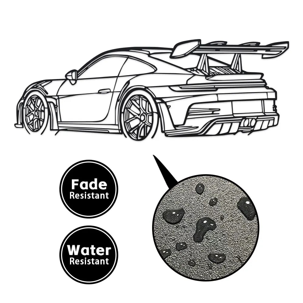 Car Metal Wall Art - Black Metal Carving, Sleek Design with Spoiler & Exhaust Pipes, Easy to Hang Home & Office Decor