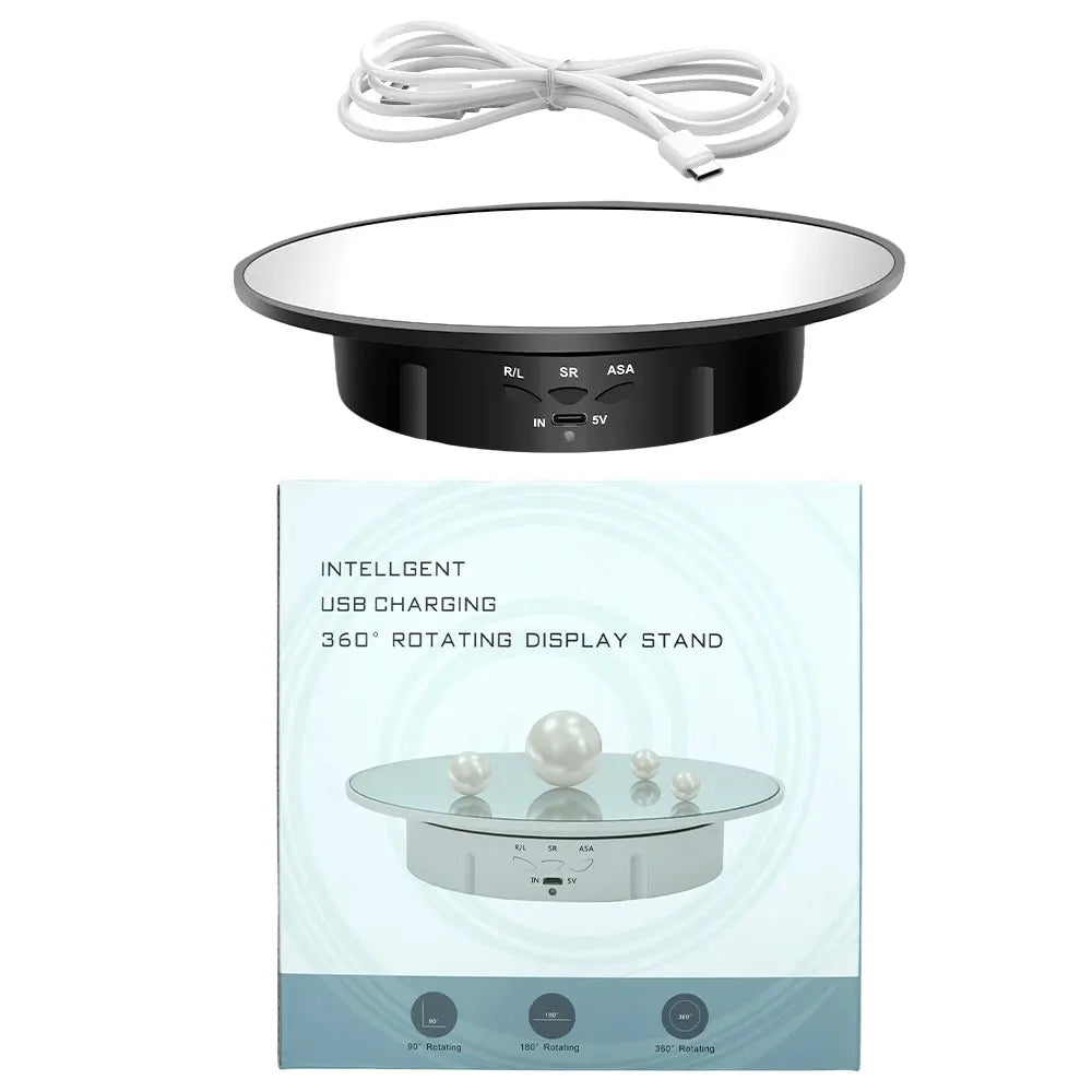 Motorised Rotating Mirror Display Stand,360 Degree Turntable, Jewellery Holder,USB Power Supply, Rotating Shooting, Three Speeds