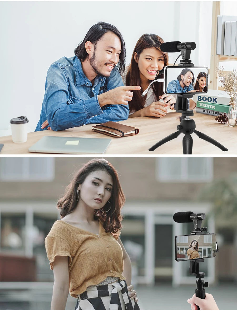 MAMEN Video Recording Microphone with Long Spring Cable Plug and Play for Phone SLR Camera for Vlog Interview Podcast Microfone