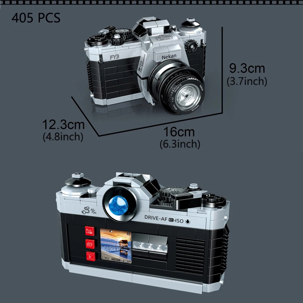 Retro Camera Building Blocks with Theatre Scene Toys LED Light Stage, Nostalgic Camera, Home Office Decor, Perfect Gift for Kid