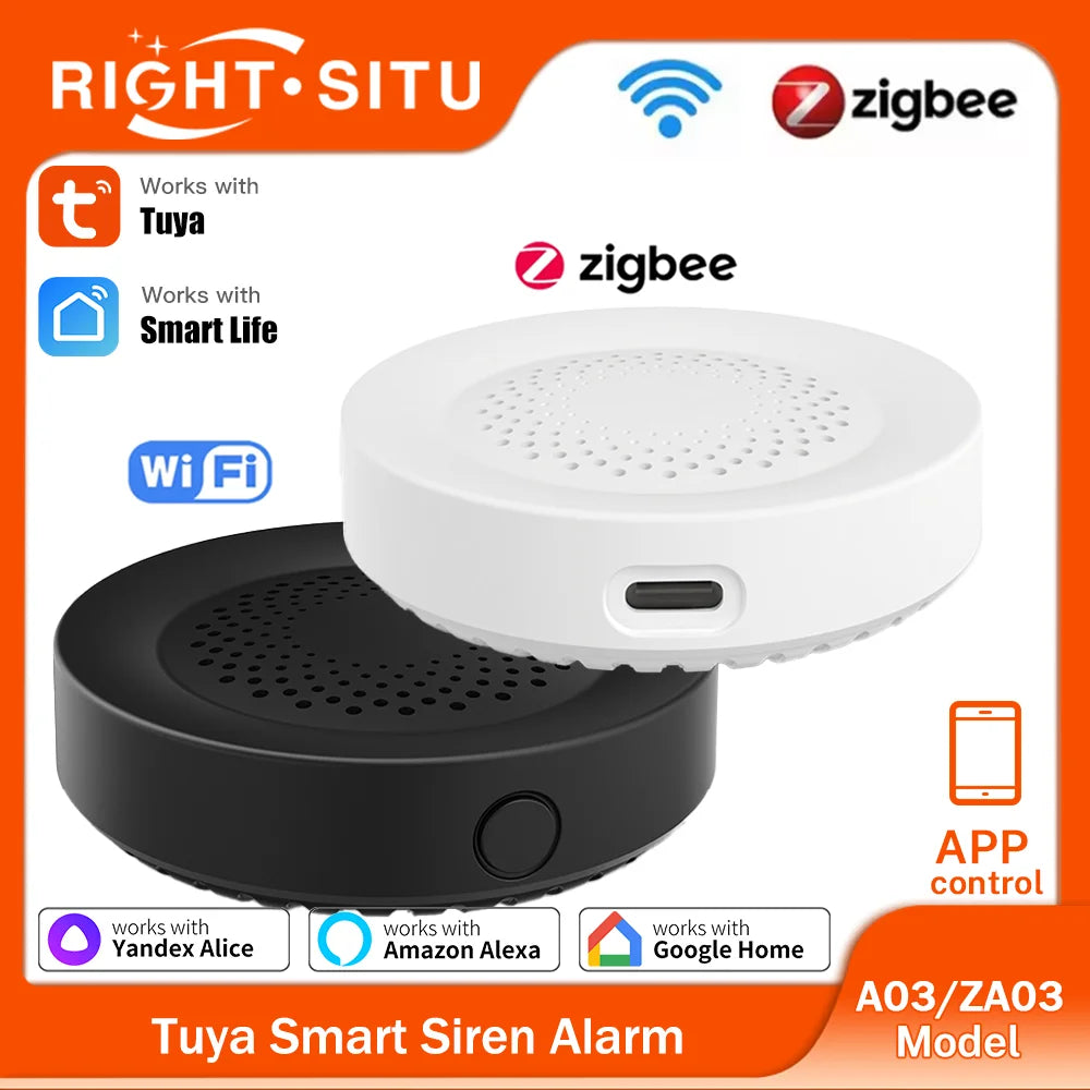 Tuya Zigbee WiFi Smart Siren Alarm 100db Speaker For Smart Home Security Works With SmartLife Alexa Yandex