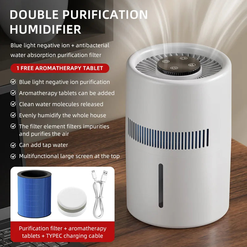 TINSOL 4L Mist-Free Humidifier Air Purifier HEPA Negative Ion Large Room Odor Removal Air Cleaner Bedroom Aroma Diffuser