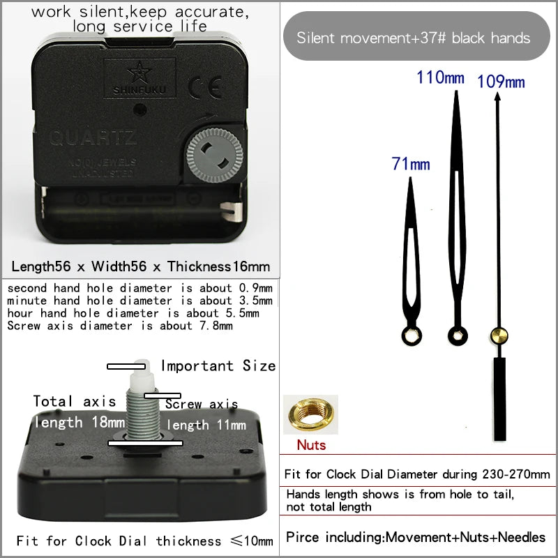 Clock Mechanism With Hands Silent Plastic DIY Accessory Kits Sweep Quartz Movement