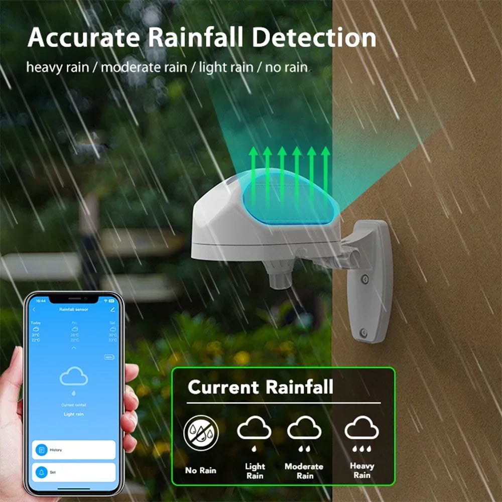 Haozee Tuya WiFi Smart Rainfall Sensor Outdoor IP66 Waterproof Rain Detector Wireless Real-Time Rain Detection Remote Monitor