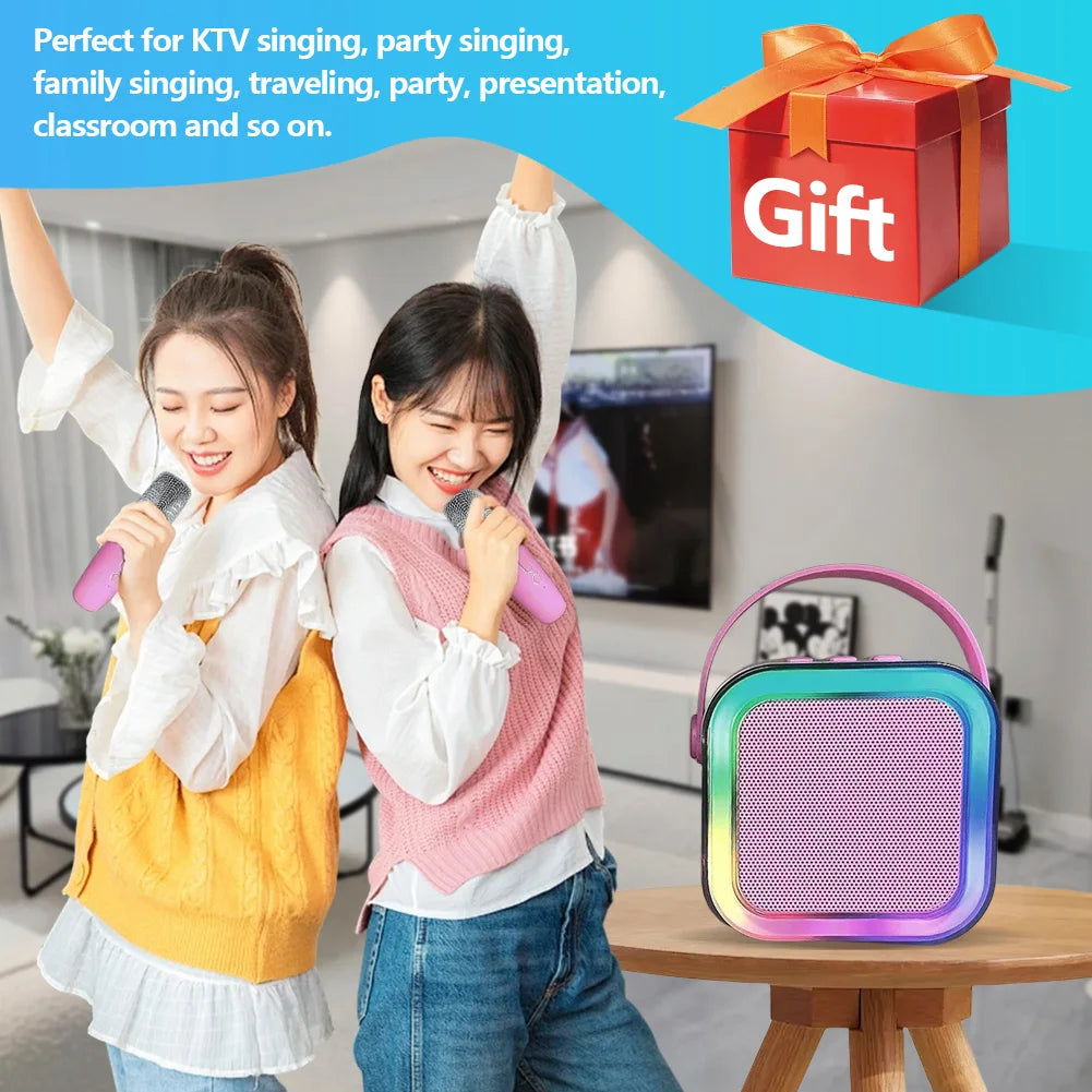 K12 Wireless Microphone Karaoke Machine Bluetooth Speaker Mini Home Theater Speakers KTV HIFI Stereo Sound Adjustable LED Lights