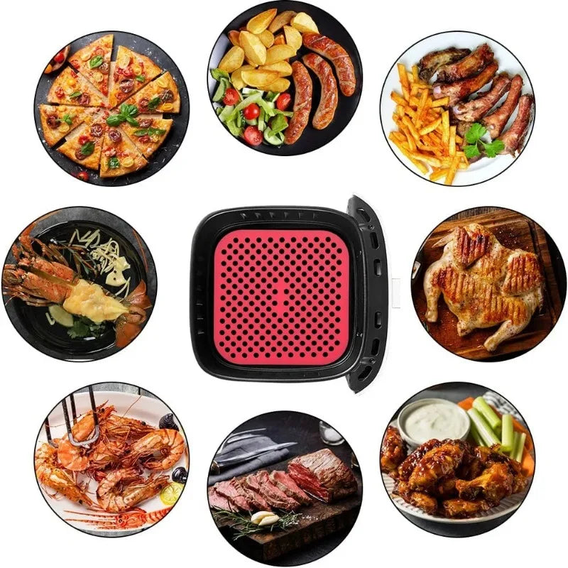 Air Fryer Mat Silicone Reusable Non-Stick Round Square Heat Resistant 450F for Baking Steaming Oven Microwave Dishwasher Safe