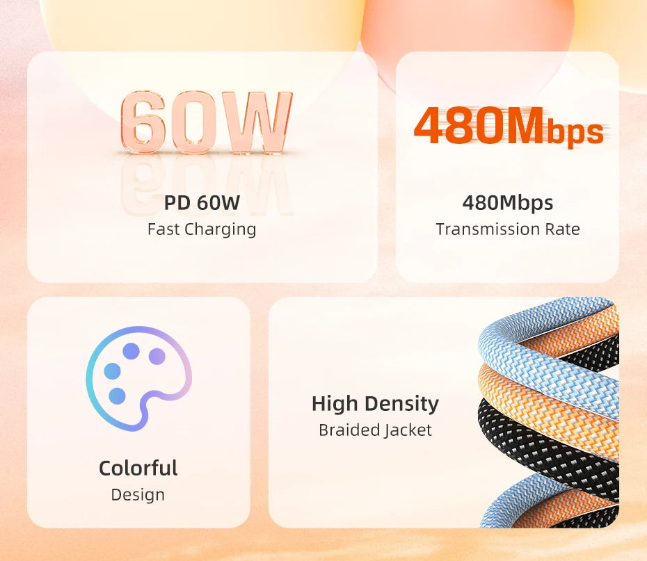CABLETIME USB C to USB C Cable 60W 480Mbps Fast Charging Cable 3A Braided Type C to Type C Cable for Moble Phone Laptop HUAWEI