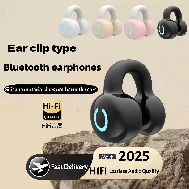 Bluetooth 5.3 Ear Clip Wireless Earphones HiFi Stereo Noise Cancelling Earphones Long Battery Life Waterproof Earphones