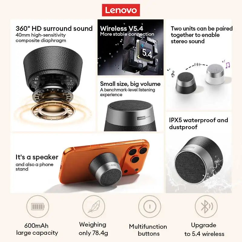 Choice Lenovo Bluetooth Speaker Magnetic Wireless Bluetooth 5.4 Player IPX5 Waterproof Mini Portable Loudspeaker Music HD103 Pro