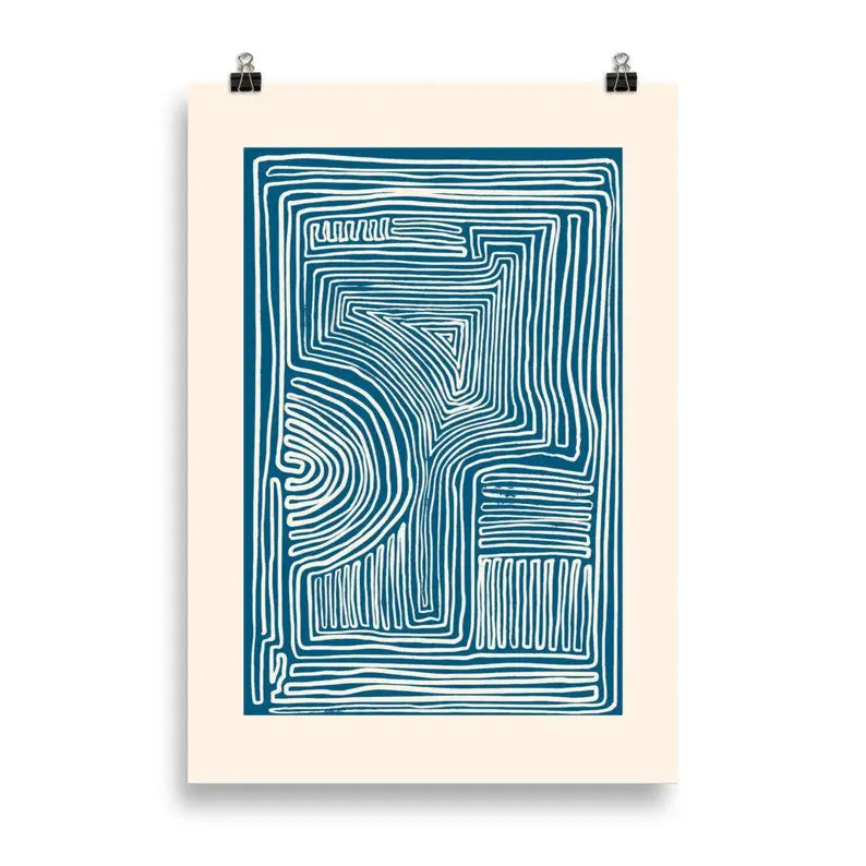 Minimalistic Wall Decor - Line Art Print - Blue Wall Art Prints - Mid Century Modern Wall Art - Neutral Abstract canvas Poster