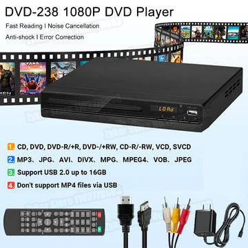 DVD Player DVD 238 1080P HD DVD Player Home Multimedia DVD Player Box For TV DVD CD Players Home Theater Systems HDMI-Compatible