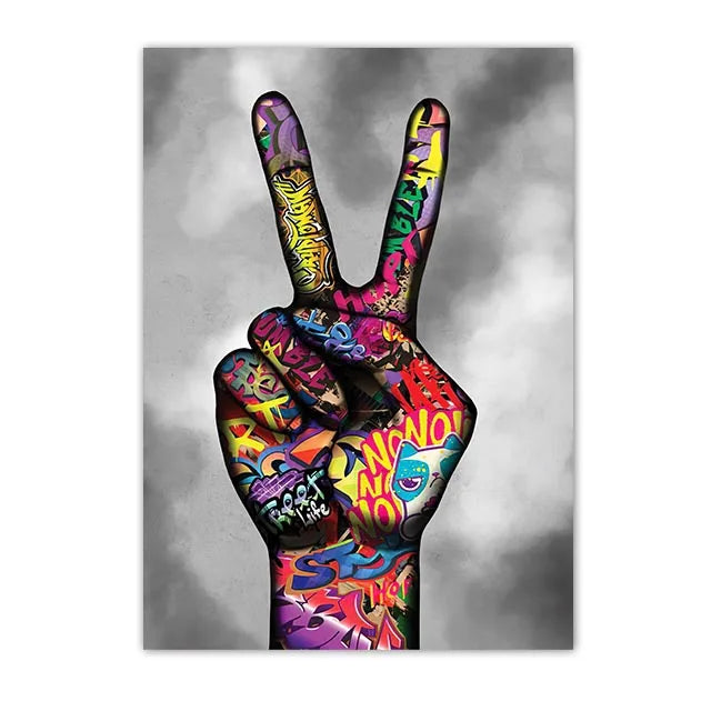 Graffiti Wall Art Home Decoration Painting Street Hand Gestures Love Kiss Modern Poster Print Pictures Abstract Pop Room Mural