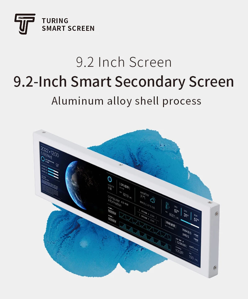 TURZX 9.2 Inch USB Secondary Screen 1920*462 IPS Smart Screen LCD CPU RAM HDD Weather Monitor Display No AIDA64