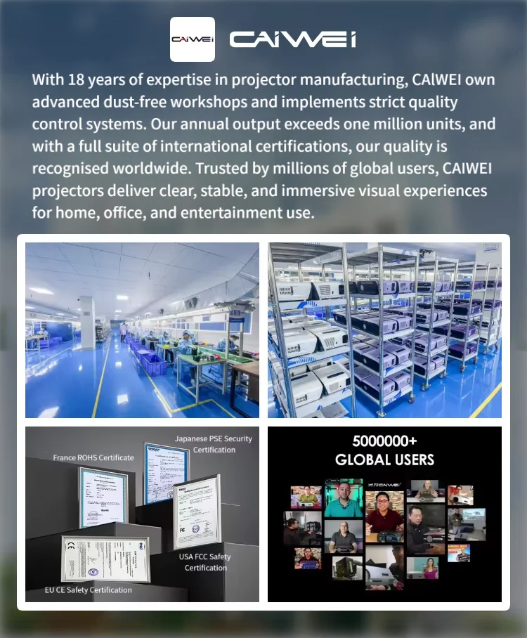 CAIWEI S7+ 4K Ultra HD Projector Video 4000 ANSI Home Theater Android for Movies Auto Focus Smart TV Beam Projectors for Outdoor