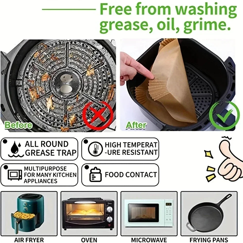 Air Fryer Disposable Paper Air Fryer Accessories Square Round Oil-proof Liner Non-Stick Mat for Kitchen Oven Baking