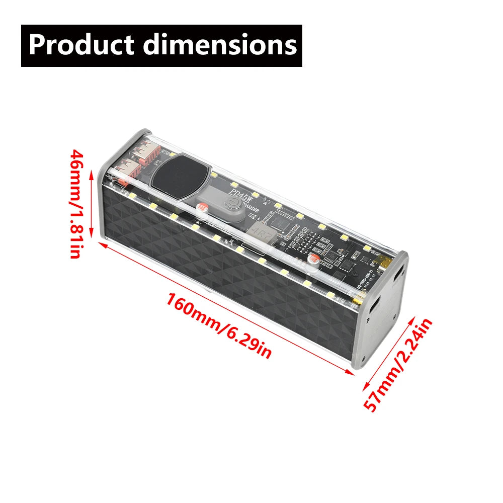 8*18650 Power Bank Battery Case 22.5W PD 45W Fast Charging Battery Storage Box Welding Free USB+Type-C Port