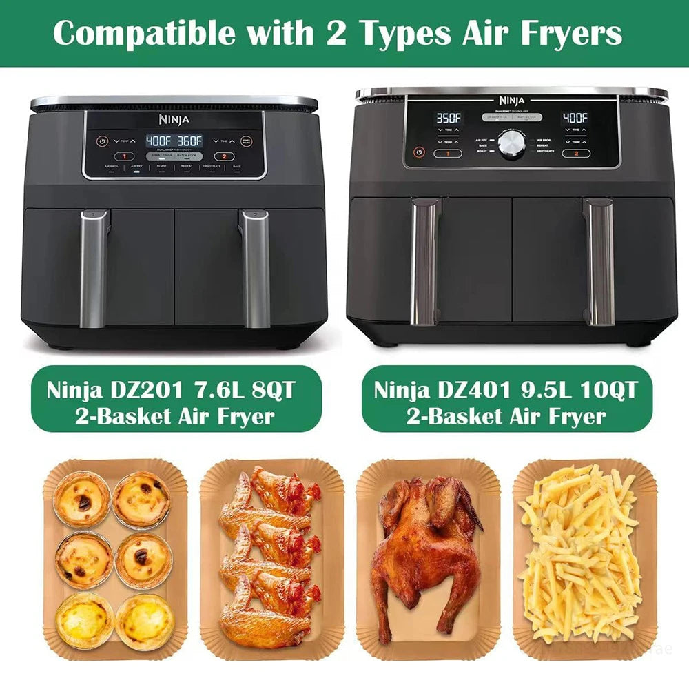 Air Fryer Liners Disposable for Ninja Airfryer 8.7x5.5" Rectangle Parchment Paper for Air Fryer Dual Basket Ninja DZ201 DZ401