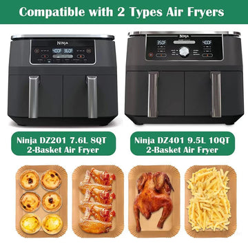 Air Fryer Liners Disposable for Ninja Airfryer 8.7x5.5" Rectangle Parchment Paper for Air Fryer Dual Basket Ninja DZ201 DZ401