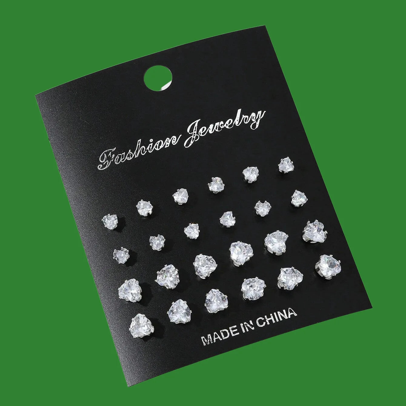 New Geometric Six-Claw Heart-Shaped Crystal Zircon Basic Set Ear Studs Vintage Elegant 36 Pairs Unisex