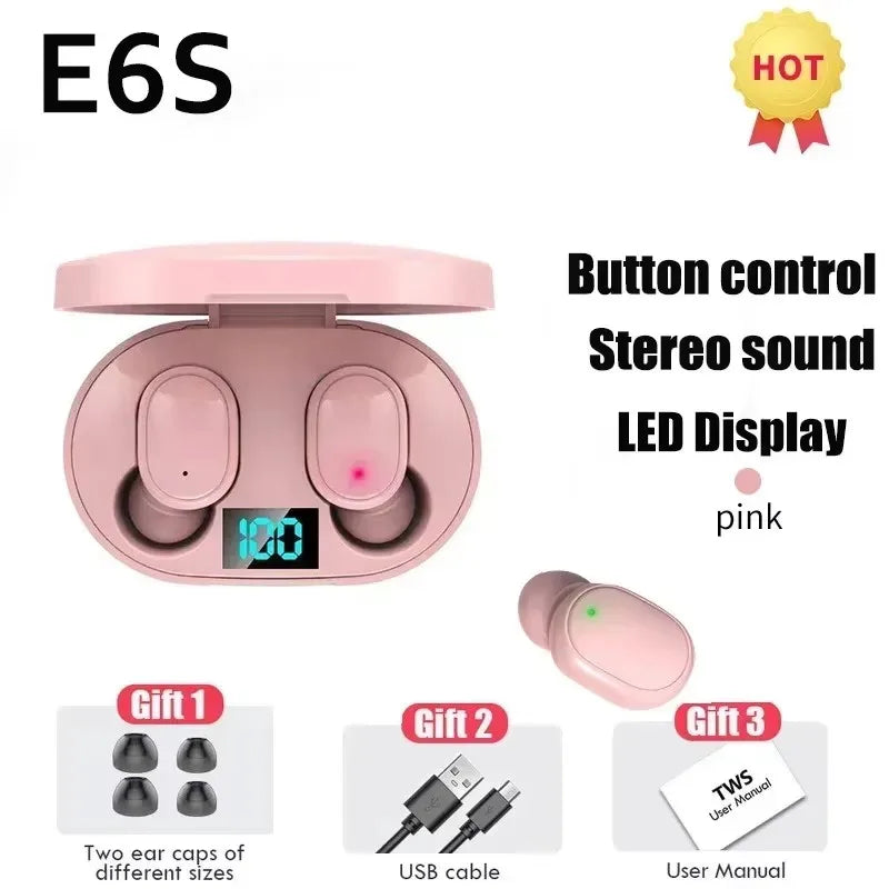 E6S TWS Bluetooth Earphones Wireless Bluetooth Headset Noise Cancelling Headsets With Microphone Headphones For Xiaomi iPhone
