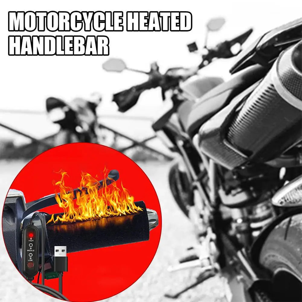 Motorcycle USB Heated Handlebar Grips 3 - Gear Temperature Control Fast Heating Non-Destructive Stick-On Installation Warmers