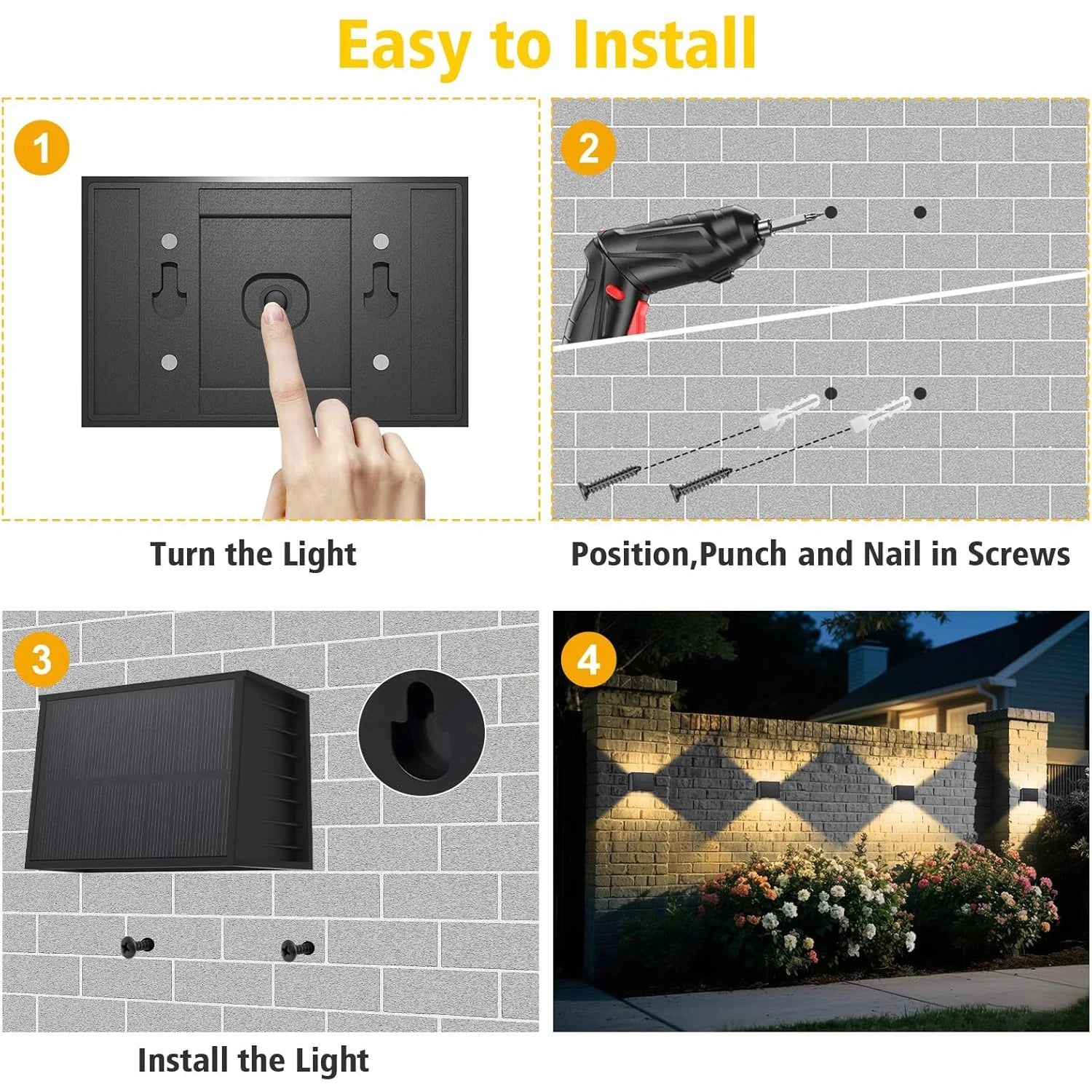 1/2pcs Outdoor Solar Lamp Solar Wall Light Upper and Lower Beam Angles Warm White IP65 Garden Solar Light for Garden Fence Wall
