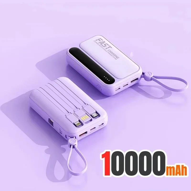 With 4In1 Cables 120W 500000mAh Power Bank Large Capacity Intelligent Digital Display Light Portable Powerbank For iPhone Huawei