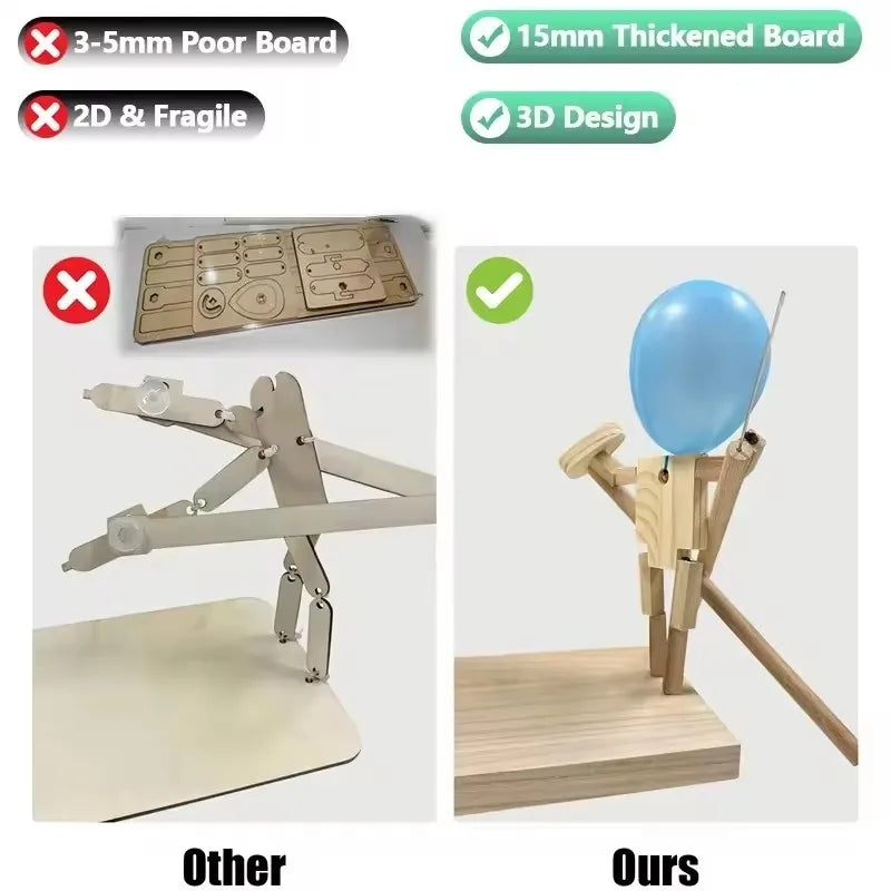 Handmade Wooden Balloon Battle Game for Two Players Fast-Paced Bamboo Man Fencing Puppets Wooden Bots Battle Game