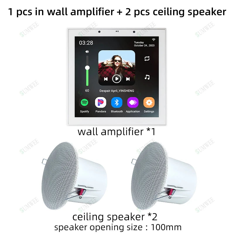 4 Inch Android 11 TUYA smart audio in wall amplificador bluetooths music player home theater systems sound equipment amplifiers