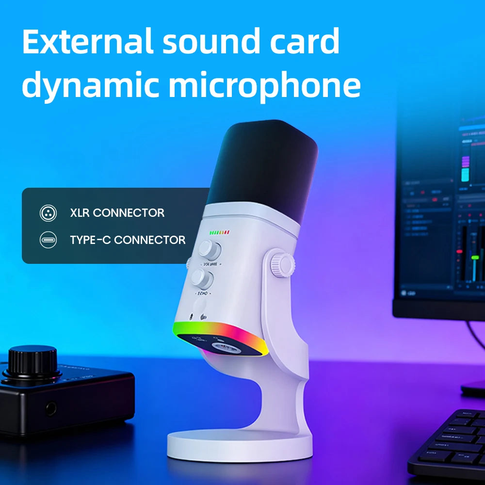 EASEMELO Dynamic RGB Breathing Light Microphone with Noise Cancelling USB Type-C Wired HIFI Sound Card for Gaming Streaming