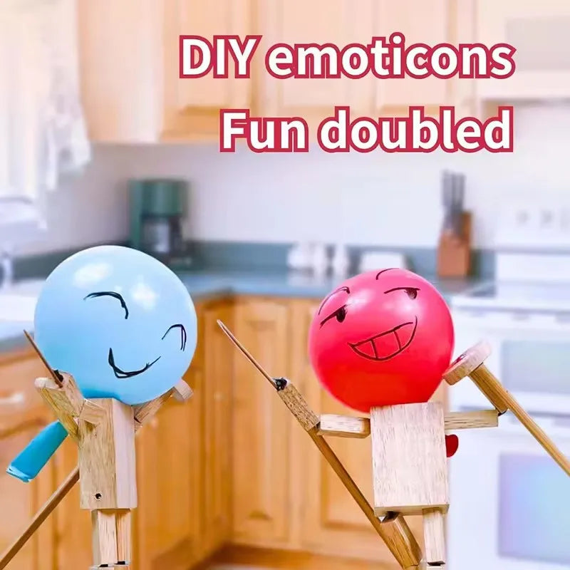 Handmade Wooden Balloon Battle Game for Two Players Fast-Paced Bamboo Man Fencing Puppets Wooden Bots Battle Game