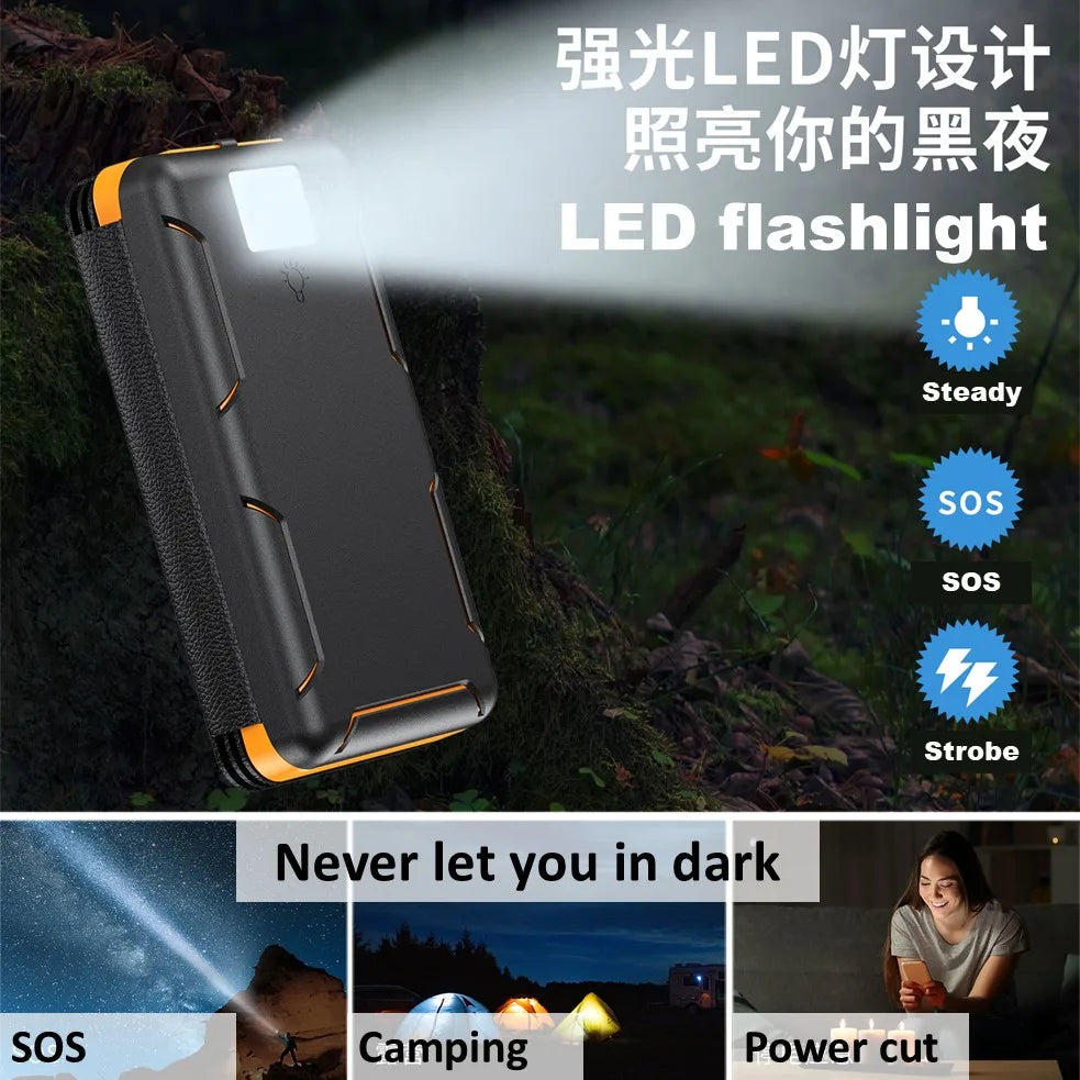 Folding Solar Power Bank with 4 Solar Panels 50000mAh Portable Solar External Battery Compatible with IOS Android USB-A USB-C