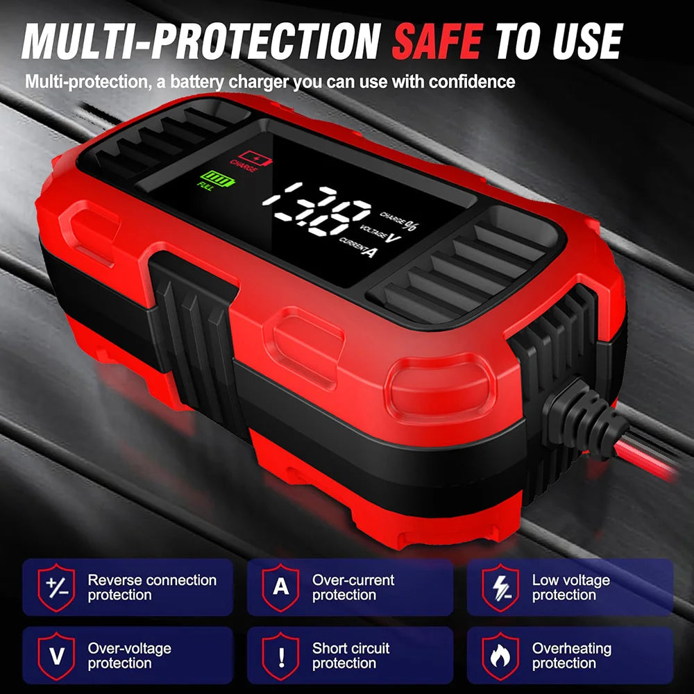 Smart Battery Charger For Lead-Acid Battery Charger Digital For Car Motorcycle Scooter Battery Charging Battery Maintenance