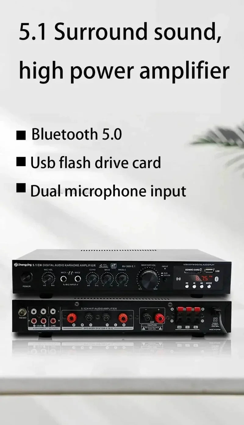 AV-369BT Bluetooth 5.1 Sound Speaker AMP Stereo Audio Amplifiers Receiver 6 Channel Home Theater Audio Stereo System Components