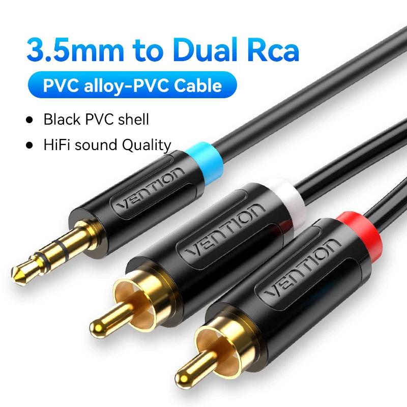Vention RCA Cable HiFi Stereo 3.5mm Jack to 2RCA  Audio Cable AUX RCA 3.5 Y Splitter for Amplifiers Audio Home Theater Cable RCA
