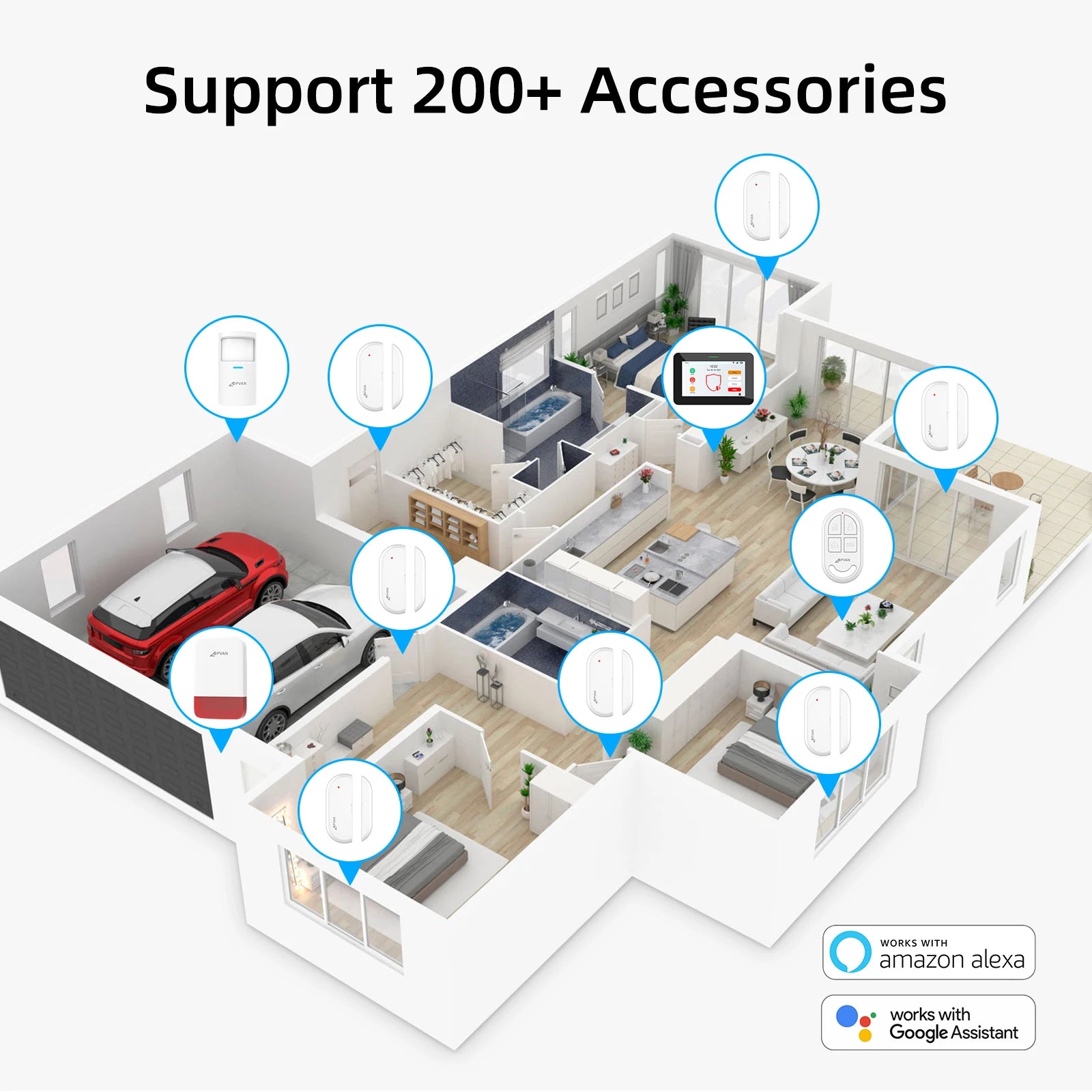 CPVAN Tuya smart Home Alarm System Wireless WiFi 4G 7 inch panel for Home burglar Security Protection Alarm Kit DIY Accessories